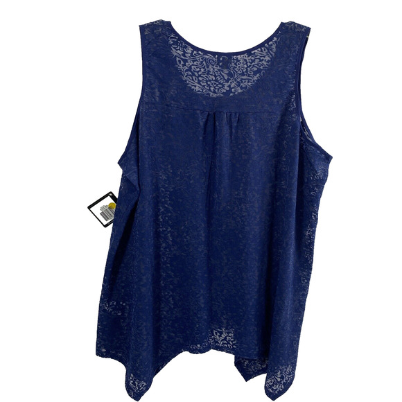 Lee Top Womens Plus Size 1X Blue Sheer Asymmetrical Hem Boho Summer Blouse - Picture 2 of 6